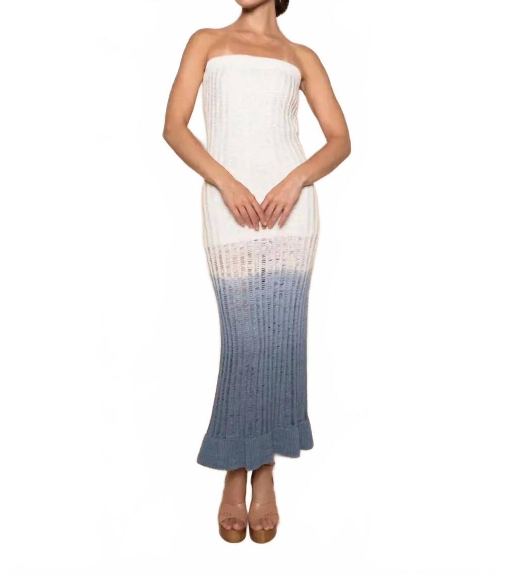 NEW FORE COLLECTION strapless knitted ombre maxi dress in ocean